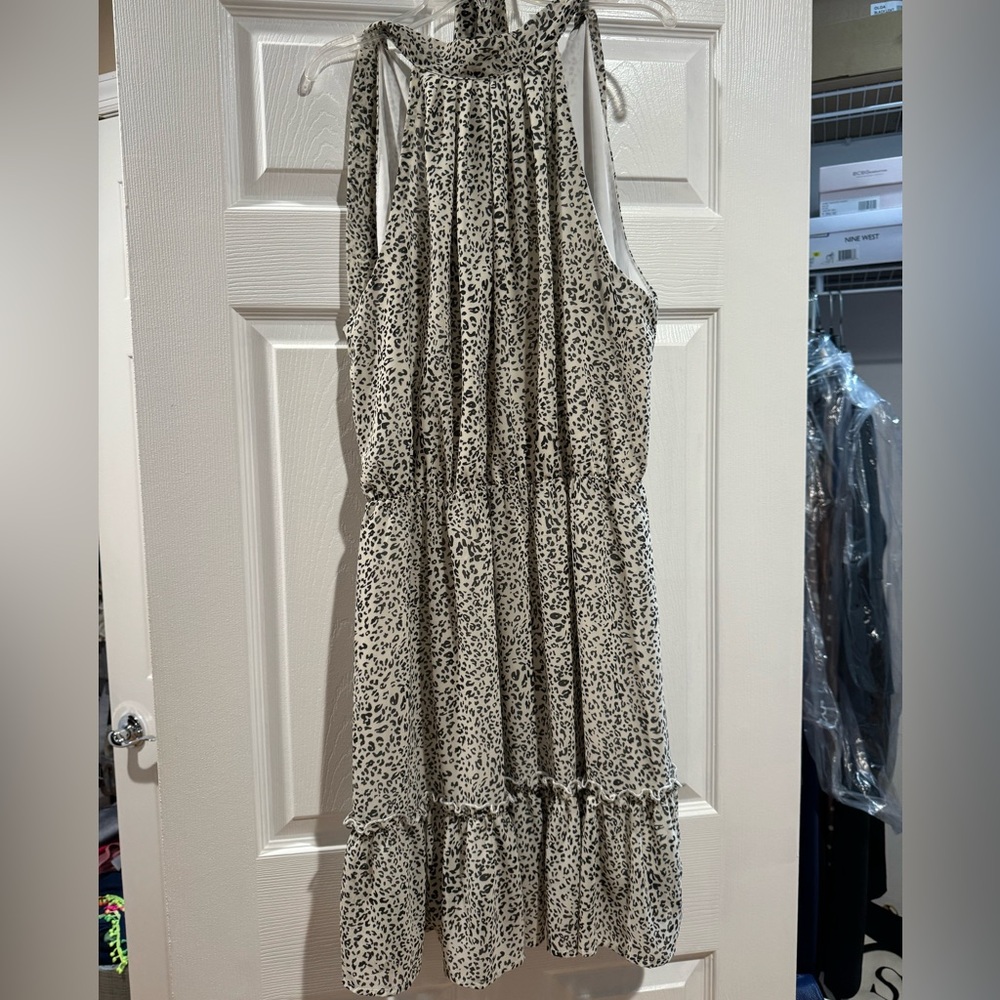 leopard print Halter dress BTFBM Sleeveless, ruffle edge hem, tie at neck Size L